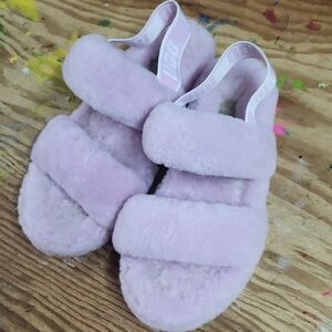 UGG Kids Soft Pink Fluffy Slippers
